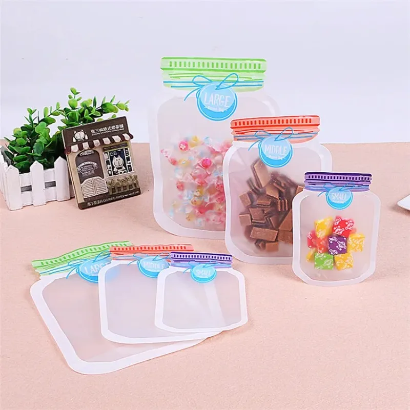 

100PCS Cute Mason Jar Bottle Stand Up Packaging Bag Resealable Dried Fruit Snack Beaf Chocolate Spice Candy Sugar Gifts Pouches