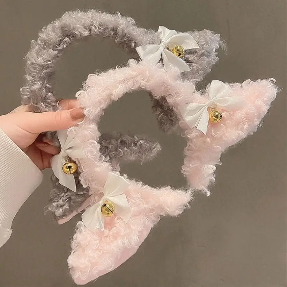 New Cute Plush Sheep Ears Headband Bow Cartoon Hairband Fashion Autumn Winter Head Hoop Handmade Costume Party Hair Accessories