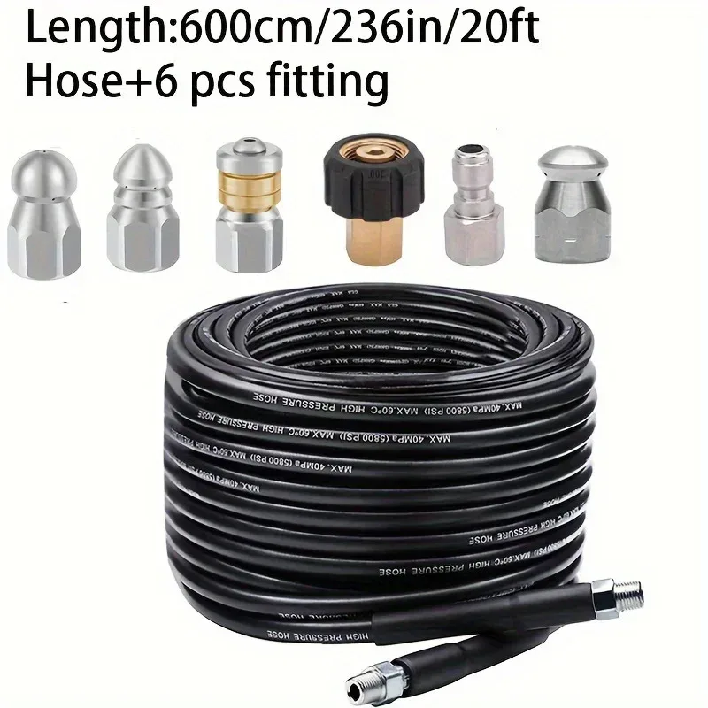 Sewer Jetter Kit 100 FT For Pressure Washer Drain Cleaner Hose Hydrojet Drain Cleaning With Button Nose Rotating Sewer Jet Nozle