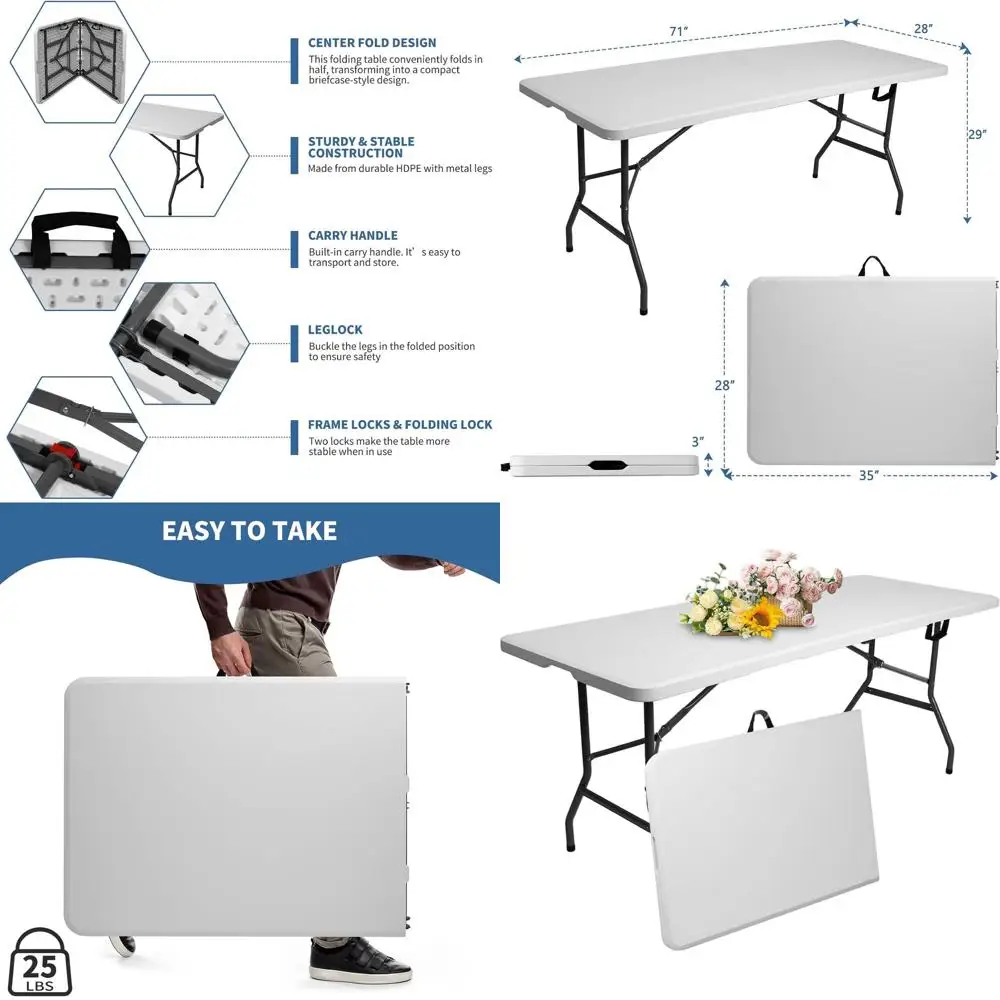 

Portable 6ft White Plastic Folding Table for Events, Outdoors, and Dining