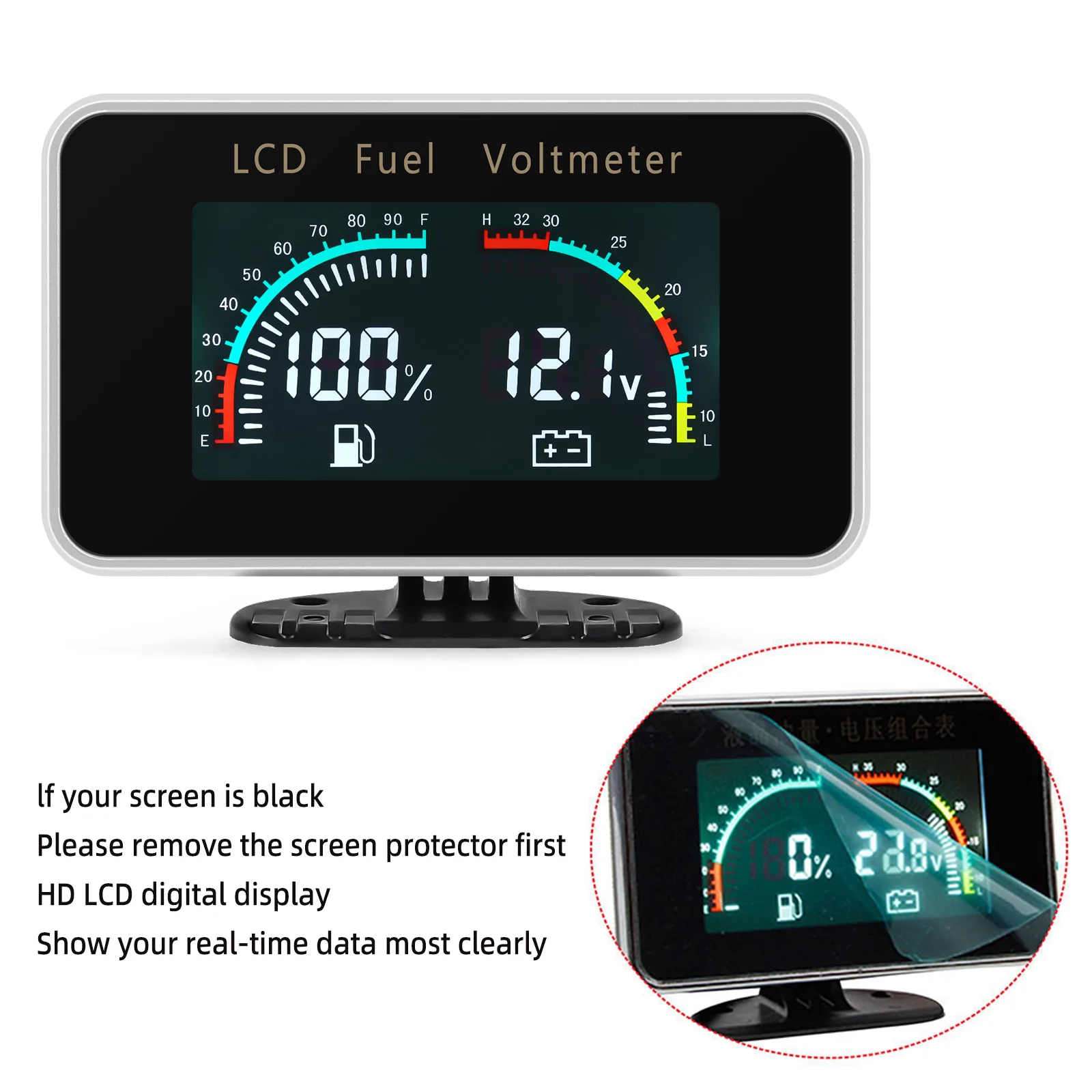 2 IN 1 Fuel Level Gauge+Voltmeter With Fuel Float Sensor 100-600mm LCD Meter for Universal Petrol Diesel Car Truck DC12V24V