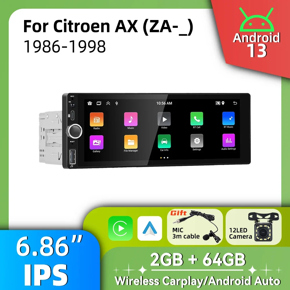 

Стерео экран 6,86 дюйма для Citroen AX (ZA-_) 1986-1998 гг. Carplay Android Auto Android Автомобильное мультимедиа 1Din Радио головное устройство GPS BT WIFI