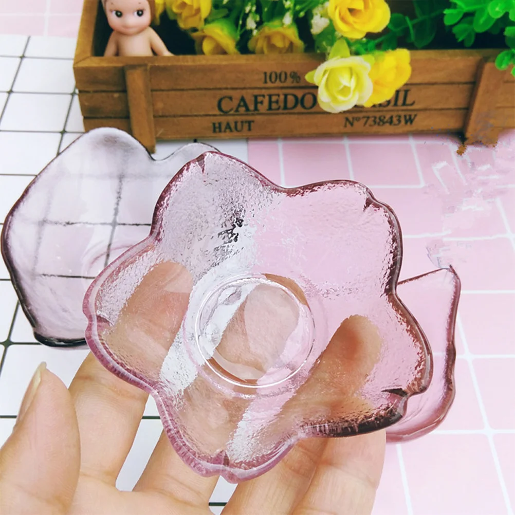 

3Pcs Cherry Blossom Pink Seasoning Bowl Japanese Style Glass Sauce Dish for Condiments Snack Plate Glass Sauce Dish