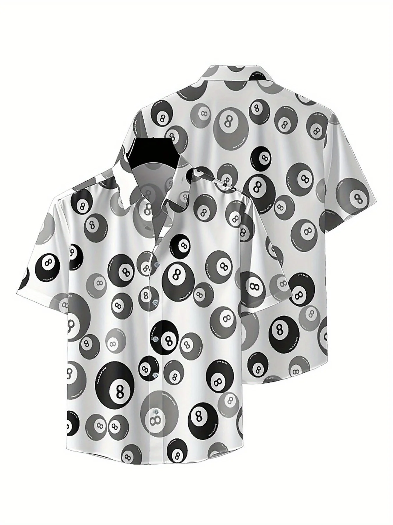 Men's Plus Size Hawaiian Shirts Black and White No. 8 Billiards pattern,New in Summer Fashion Tops,Hip Hop Rock Streetwear