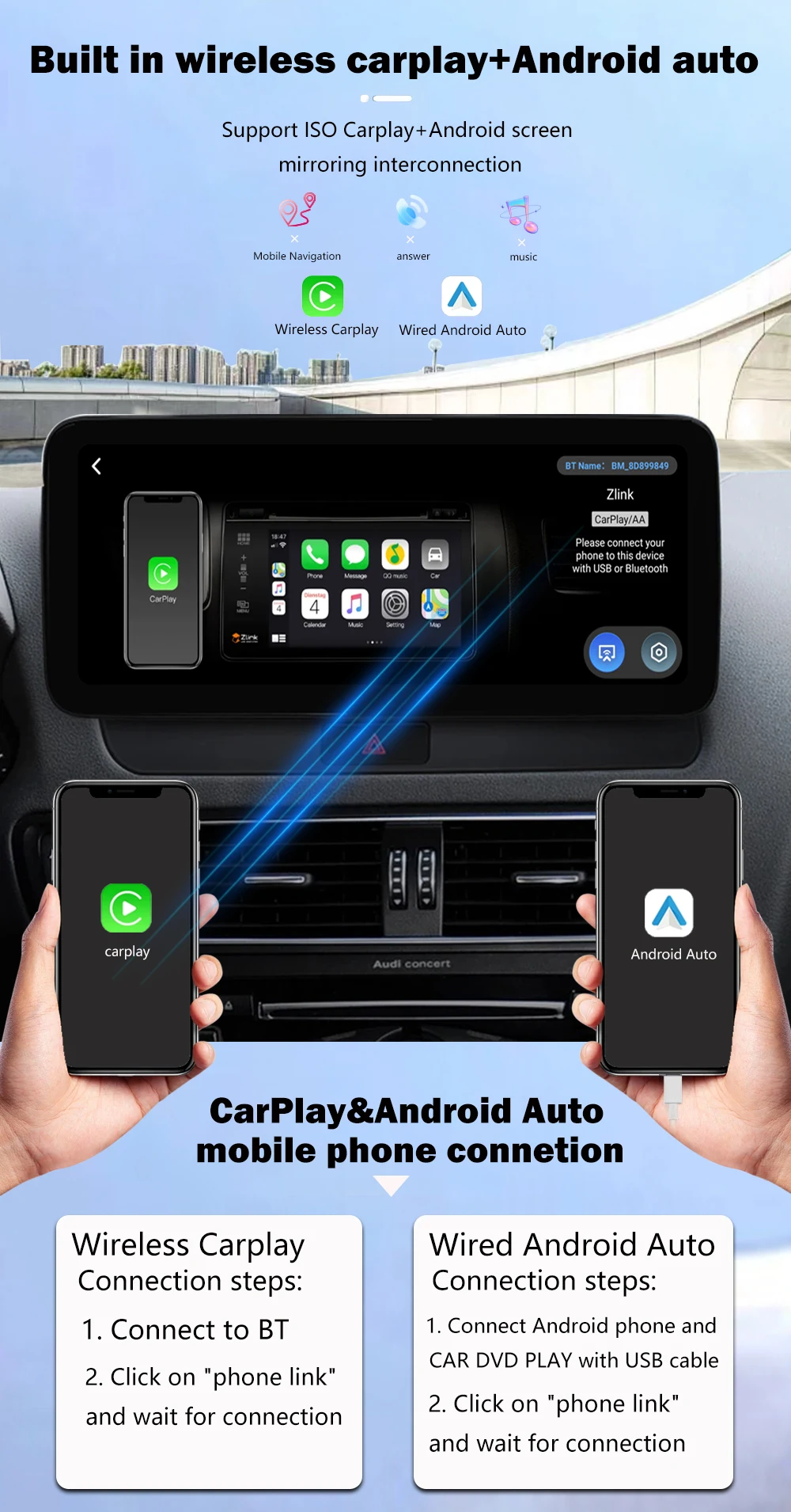 RHD Dla Audi A6 A7 C7 RS6 RS7 S6 2012-2018 Android 14 12,3-calowy odtwarzacz Radio samochodowe Multimedia Stereo Carplay Auto Nawigacja GPS