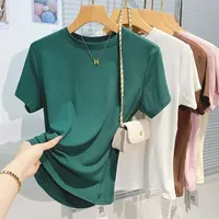 AOSSVIAO 2025 New Women's 100% Cotton T-shirt Bottoming Basic Solid Lady Short Sleeve Tops Shirts Summer T Shirt