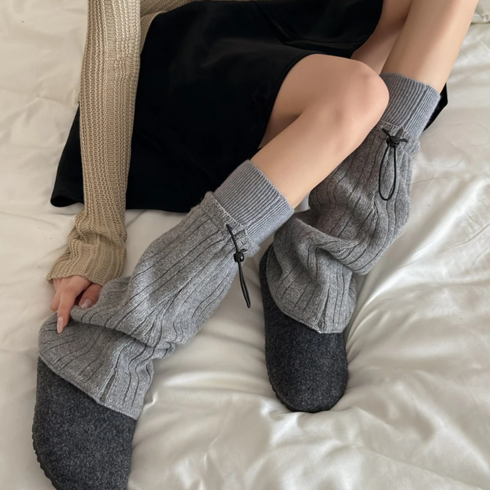 Winter Knitted Adjustable Y2K Leg Warmers Ins Vertical Striped Simple Thick Slouch Socks Outdoor Warm Jk Skiing Leg Covers