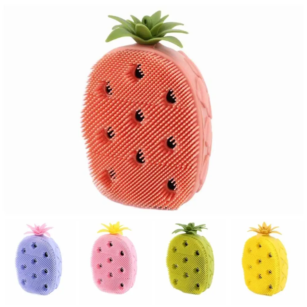 Spazzola per doccia a forma di frutta color caramello Spazzola per shampoo in silicone per capelli morbidi antiscivolo Forniture per il bagno esfoliante Spazzole per massaggio doccia