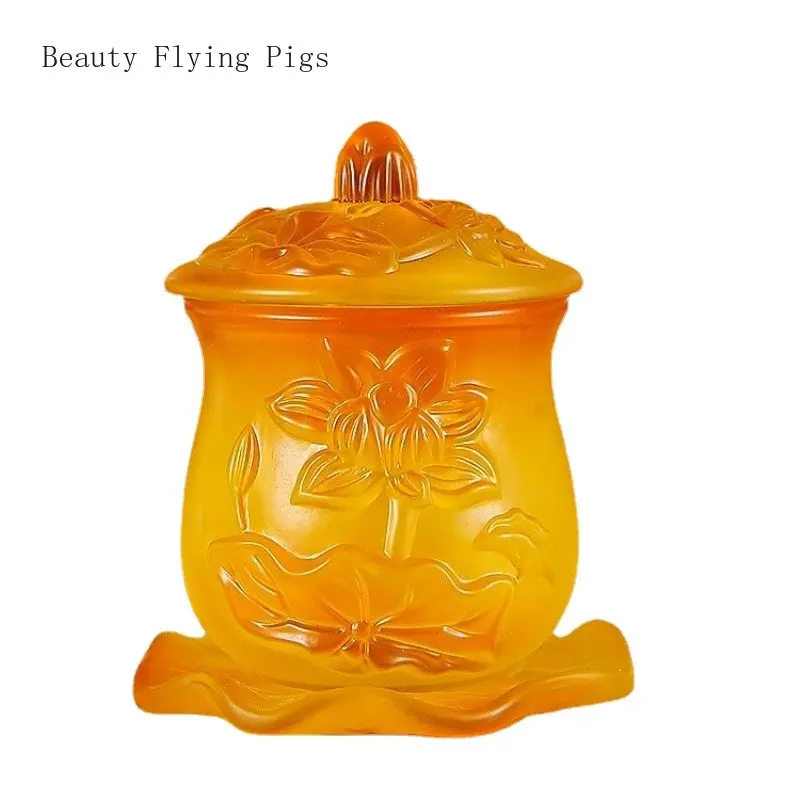 

Colored glass for Buddha three-dimensional relief water supply cup for vase,candlestick,incense burner for Buddha set decoration