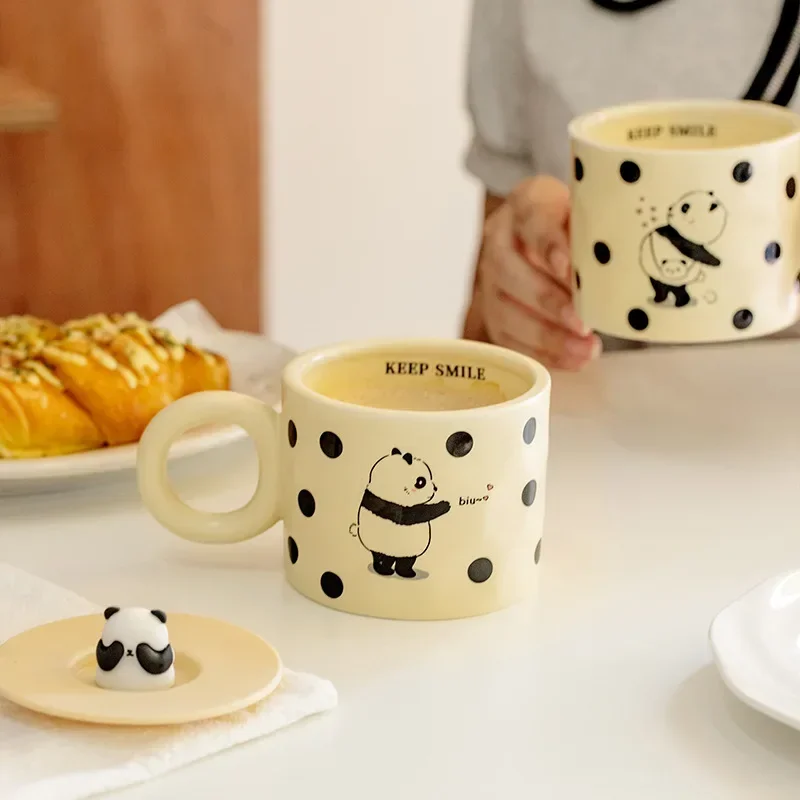 Milk fufu ceramic mug with lid mug kids home water cup male couple office coffee cup ins cute