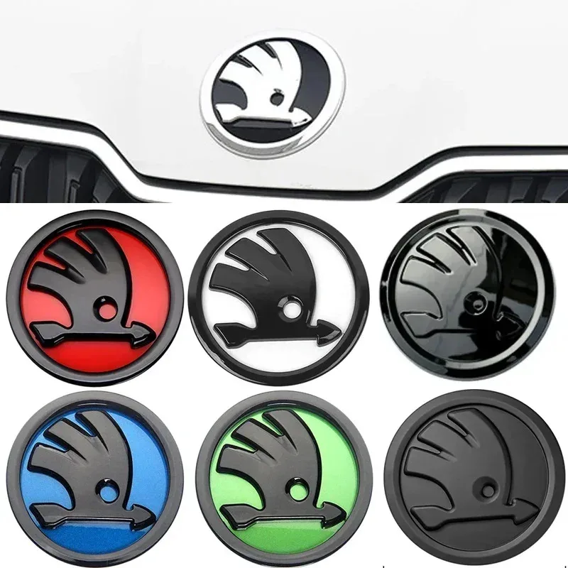 

for SKODA 11cm ABS Car Front Hood Rear Trunk Emblem Badge Sticker Logo VRS Rapid Yeti Karoq SCALA Fabia 1 2 Octavia A7 RS Superb