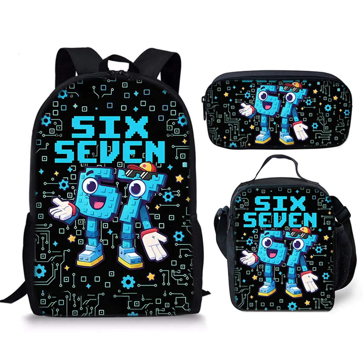 Cartoon Novelty Peculiar Cool 67 six seven 3D Print 3pcs/Set pupil School Bags Laptop Daypack Backpack Lunch bag Pencil Case