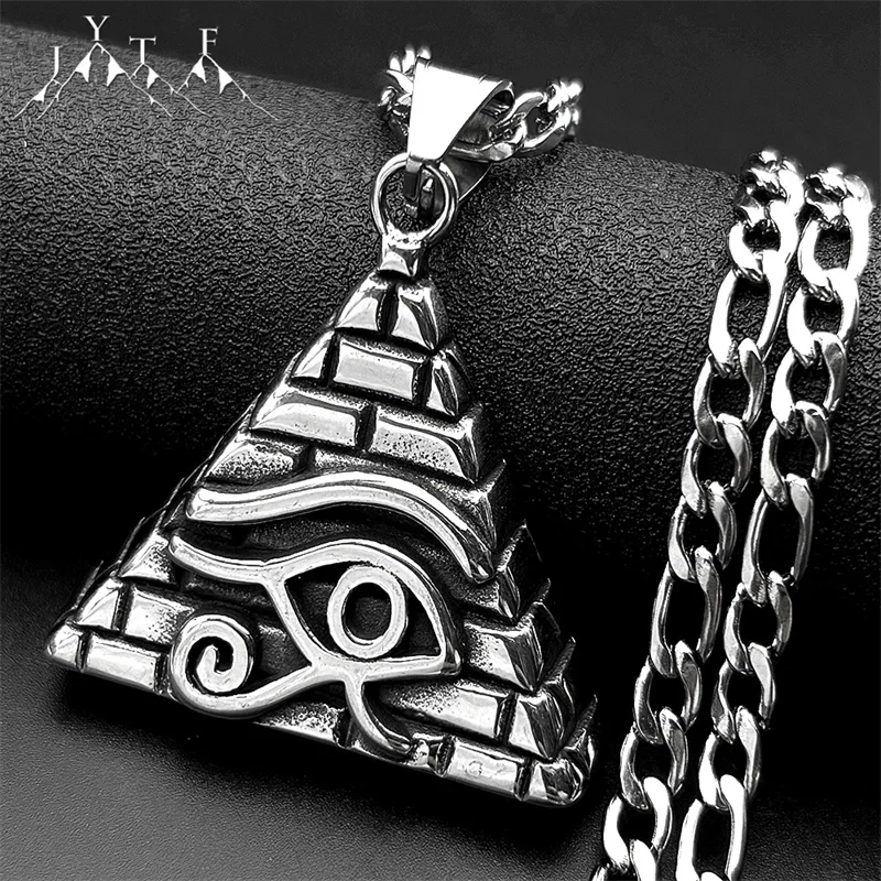 

Egypt Pyramid Eye of Horus Symbol Necklace for Women Men 316L Stainless Steel SiLver Color Vintage Egyptian Amulet Jewelry