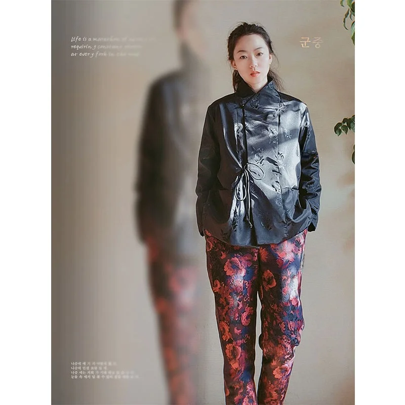 

Autumn Winter New Arrival Women's Long Sve Stand Collar Retro Original Design Cotton Silk Satin Surface Outerwear Coat