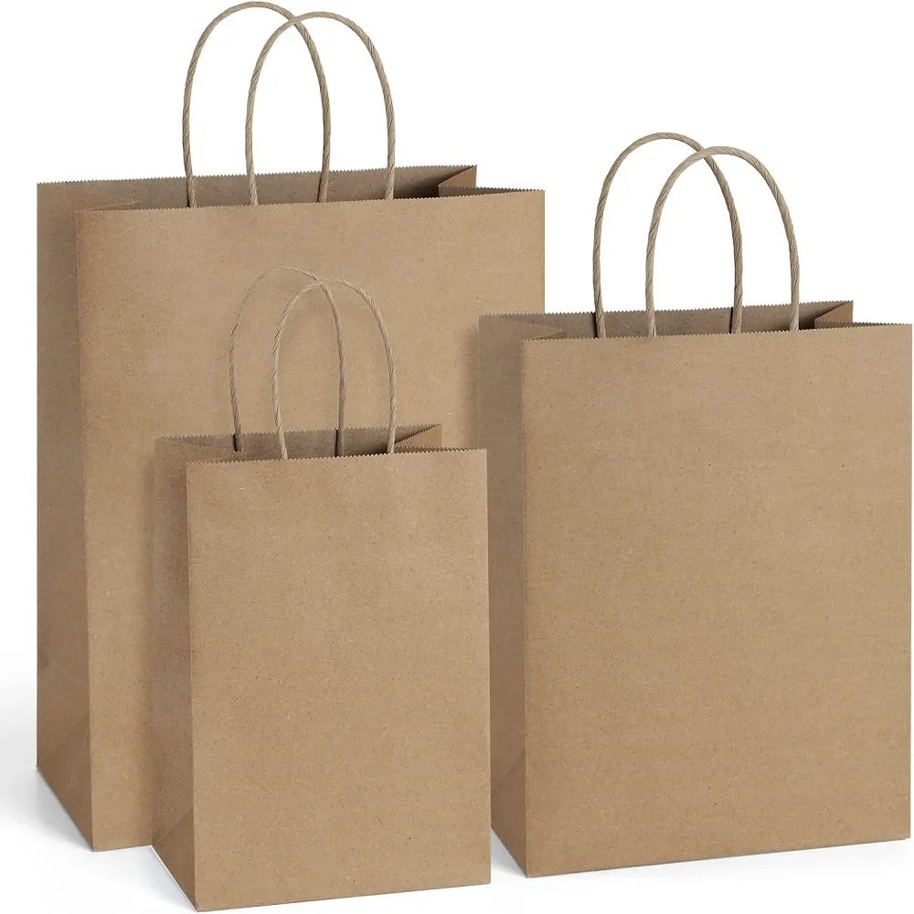 20PCS Kraft Gift Bags With Handle Wedding Birthday Party Favor Bags For Small Shopping Retail Merchandise Bags