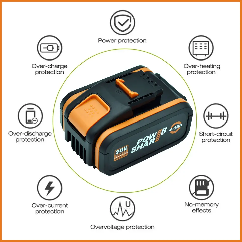 Worx Original 20V 4.0Ah Lithium battery Rechargeable WA3553 WA3551 WA3553.1 WA3570 for All WORX Electric and Garden Tools