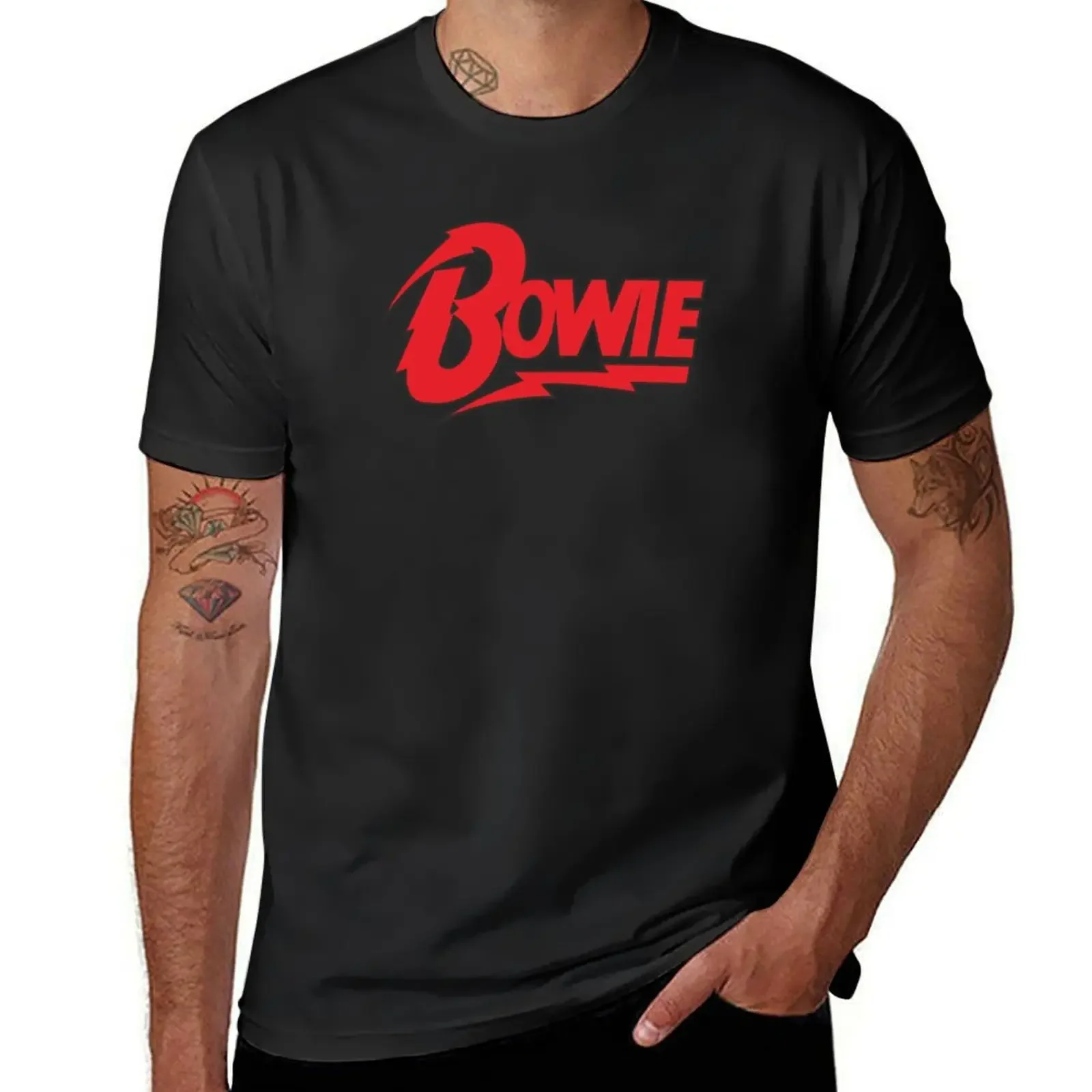 

red&black bowie logo T-Shirt aesthetic clothes cute tops T-shirts for men cotton