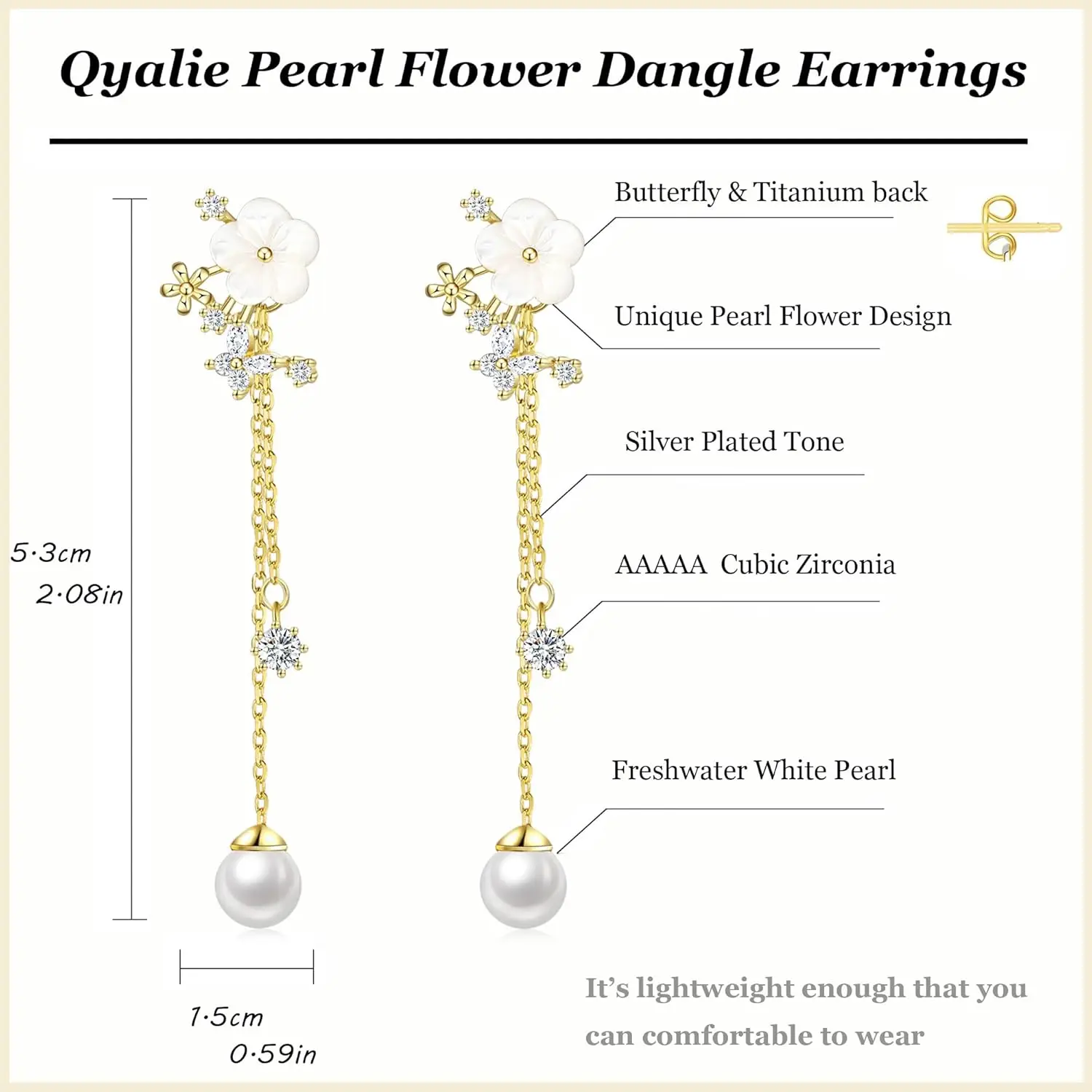 Trendy 14K Gold Dangle CZ Pearl Earrings Sterling Silver Long Threader Chain Flower Wedding Earrings For Brides Sparkly Jewelry