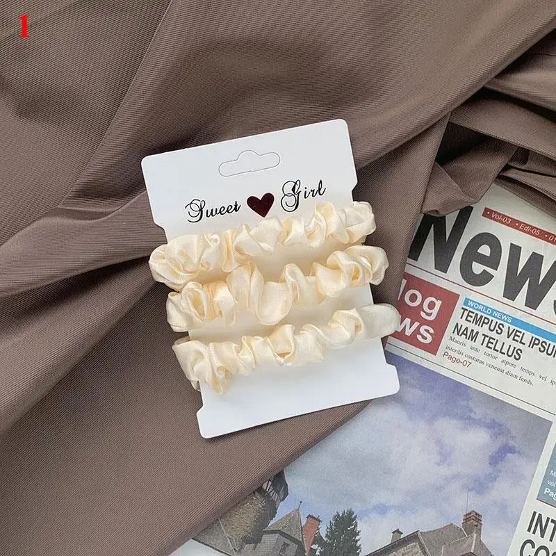 女性用シルキーヘアシュシュ,韓国ヘアアクセサリー,シルクサテン,モノクロ,ヘアリング,ポニーテールホルダー,ネクタイ,3個セット