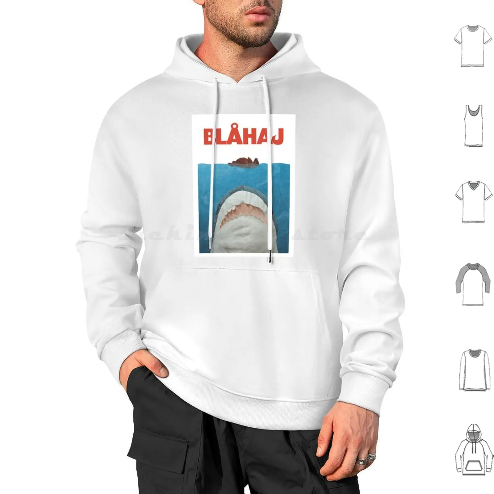 

Blahaj Jaws Плакат Толстовки с длинным рукавом Blahaj Djungel 09, Jaws Акула Медведь Океан Фильм Страшный кинотеатр