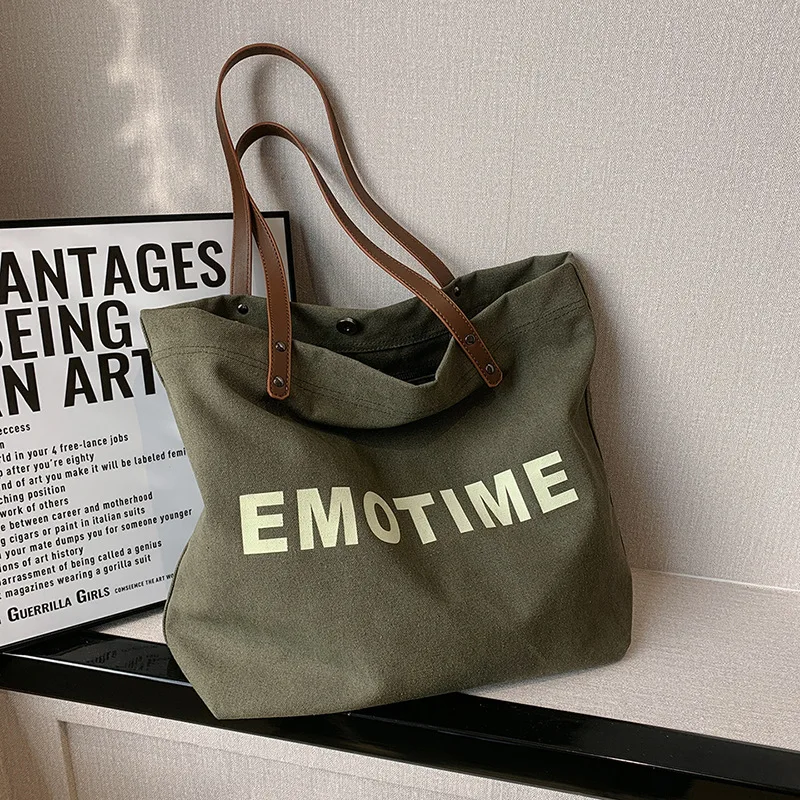 

Unique Letter Print Casual Large Capacity Vintage Canvas Women's Tote Shoulder Bag