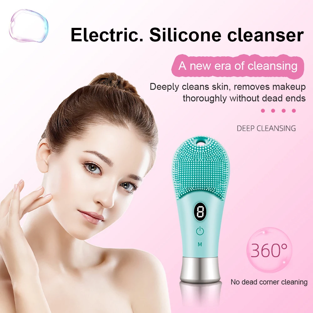 Ultrasonic Electric Silicone Face Cleansing Brush Pore Deep Cleaning Skincare Massager Facial Vibration Massage Relaxation Tool