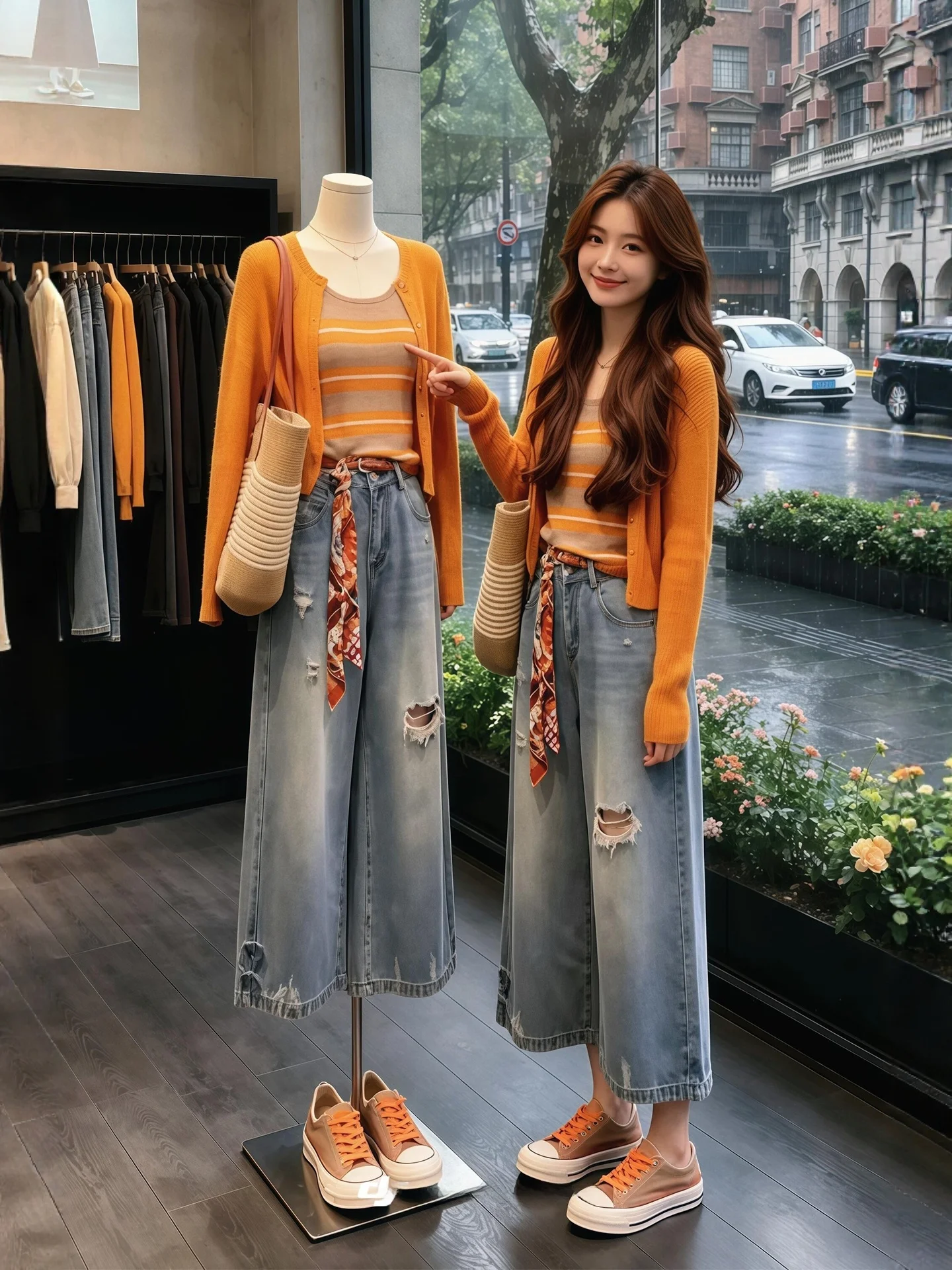 

Summer Fashion plus Size Women's Knitted Cardigan Tank Top Denim Shorts Three Piece Set Casual Wear High Waist Polyester Fabric