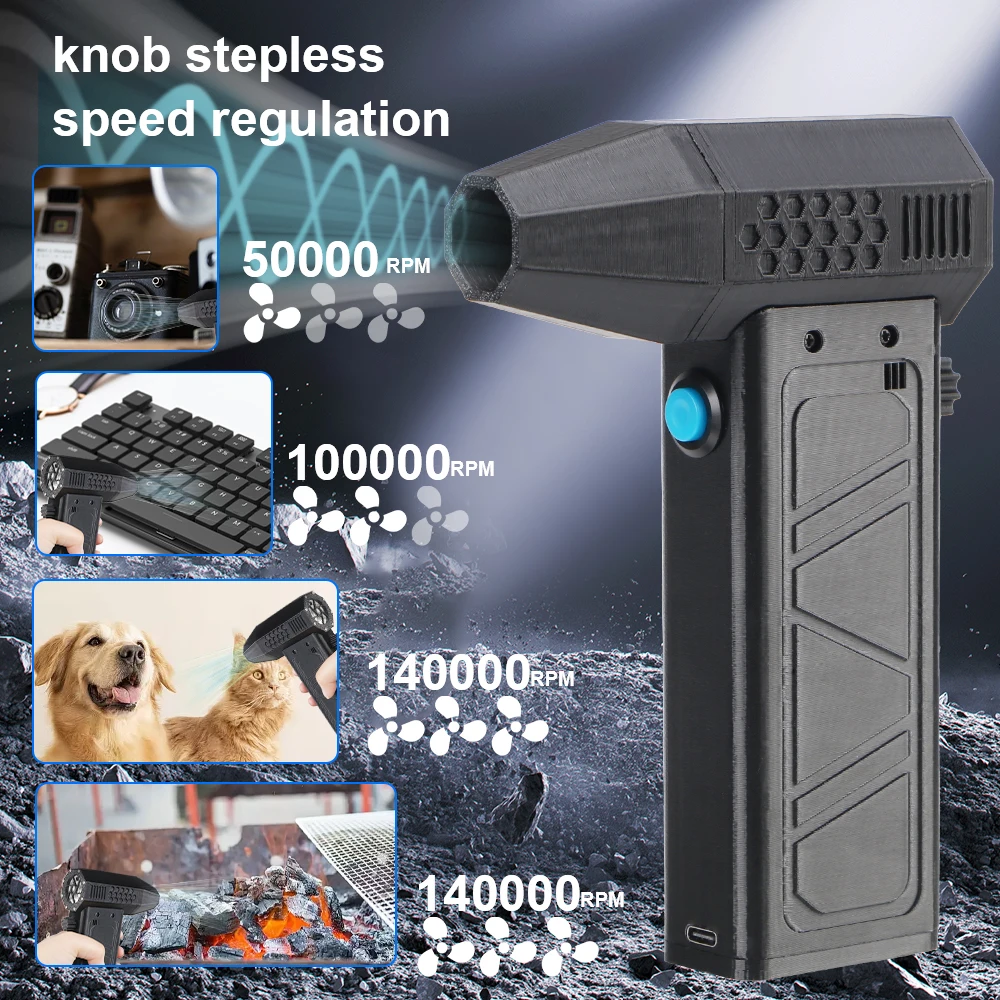 Turbo Jet Fan Reinigingsblazer Gereedschap Elektrische luchtstofdoek Draagbaar 140000 RPM Auto Blazende Sneeuwknop Traploze Snelheidsregeling