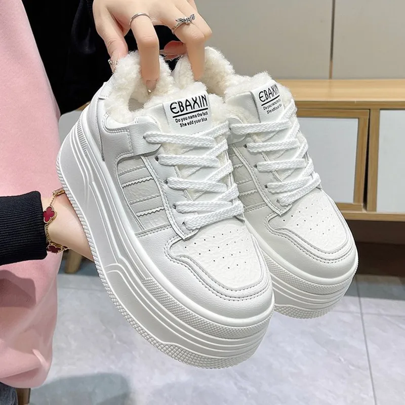 8 سنتيمتر أزياء مريحة زيادة الأحذية الجلدية عارضة الأحذية القطنية الدافئة كعب سميك منصة تنوعا مكتنزة التسلل أحذية رياضية