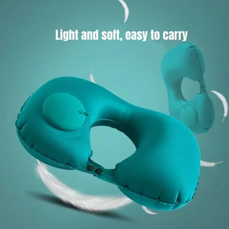 U-Shaped Inflatable Travel Pillow Portable Air Neck Support Cushion Comfortable Sleeping Press to inflate pillow image 4
