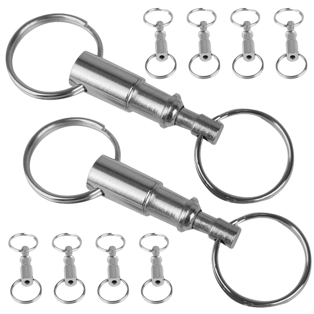 

10pcs Key Chain Accessories 2 Split Rings Quick Release Detachable Snap Hook Silver Metal 8x2 5cm Camping Hiking