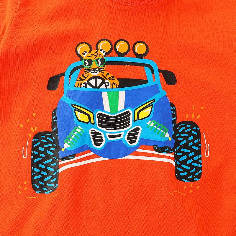 T-shirt à manches courtes imprimé dessin animé pour enfants, pulls pour bébés, col rond, voiture, garçons, été, 2-7 ans