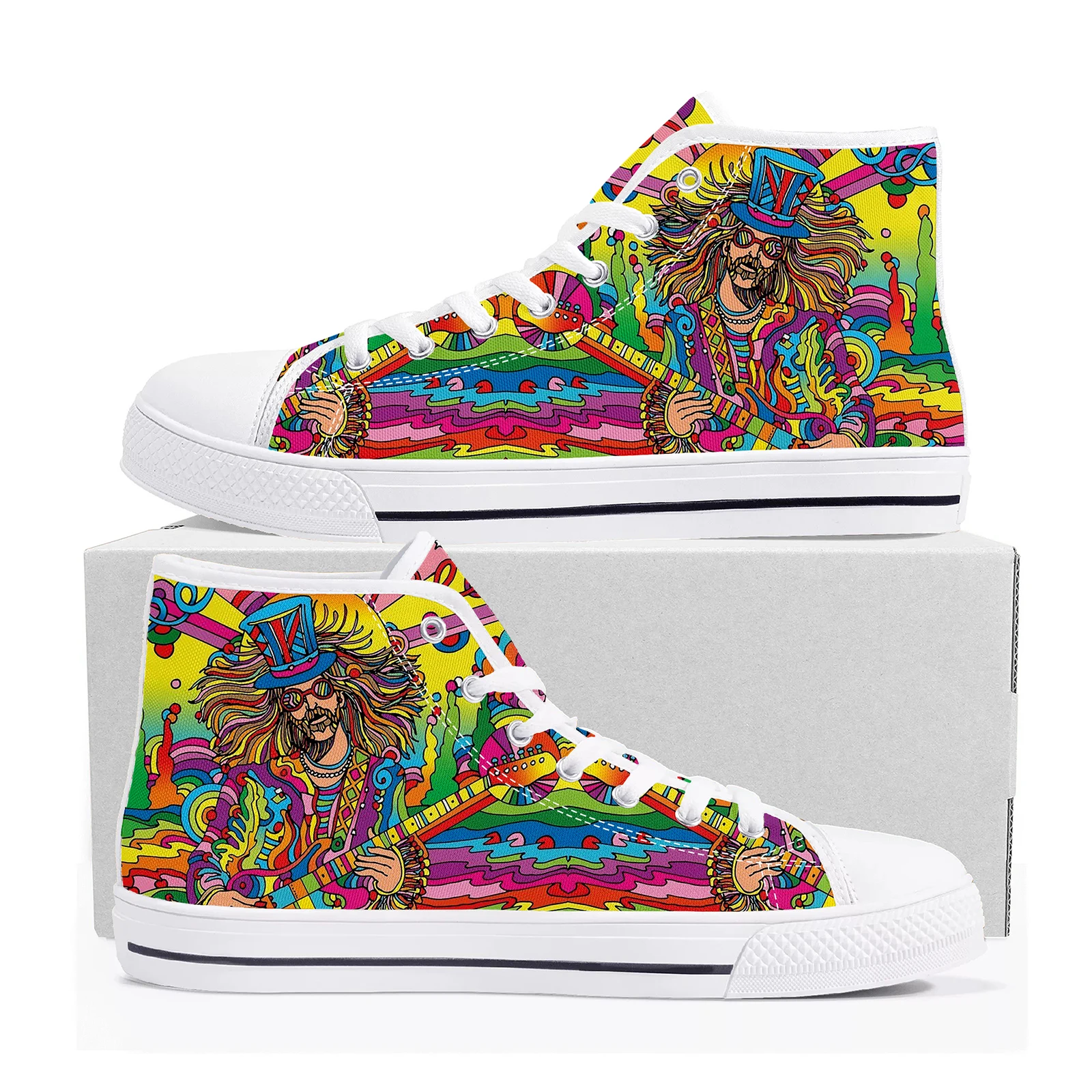 Colorful Guitar Hippie Rock High Top High Quality Sneakers Mens Womens Teenager Canvas Sneaker Custom Made Shoe Couple Shoes