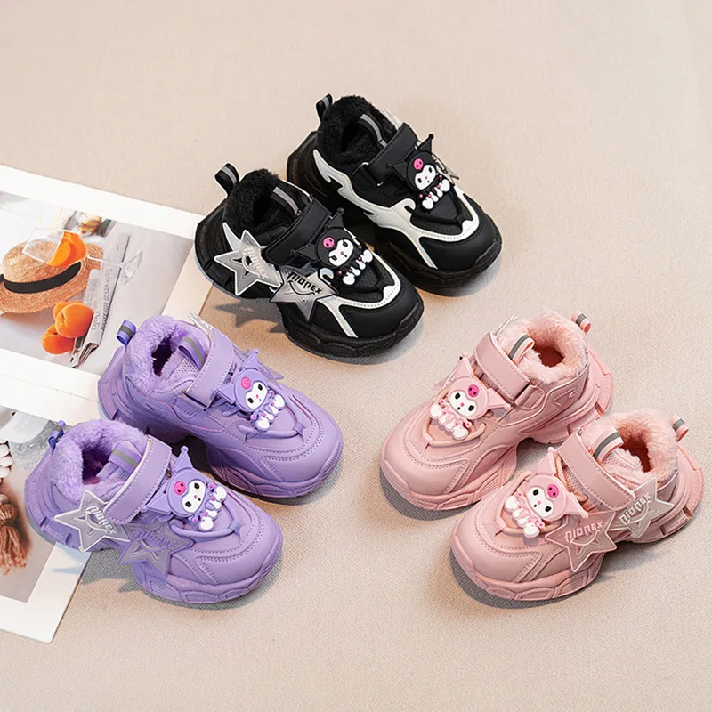 

Hot Sanrio Kuromi Girl Winter Fashion Leisure Cotton Shoes Student Keep Warm Cartoon Child Fleece-Lined Clunky Sneaker New Style