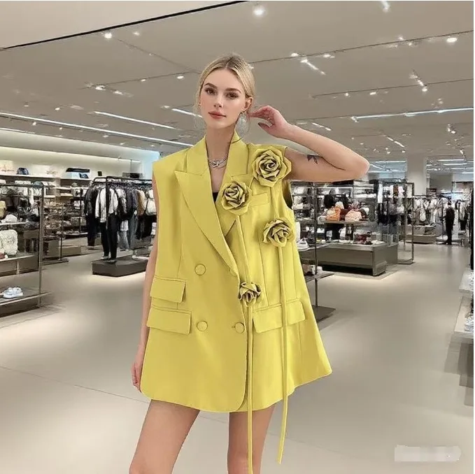 

SuperAen костюм без рукавов, куртки с зубчатыми цветами, трехмерное украшение, лето 202, новые пальто из Европы и Америки