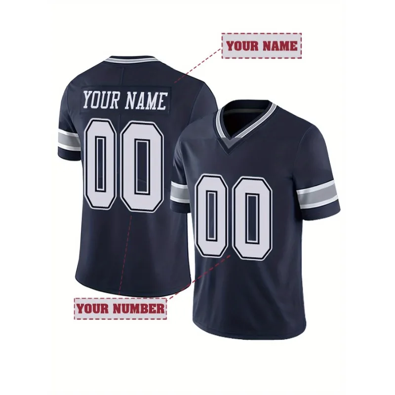 Custom Name&Number Dallas Football Shirt Men's Short Sleeve V-Neck Embroidery Breathable DIY T-Shirt Personnalisé Men Clothing