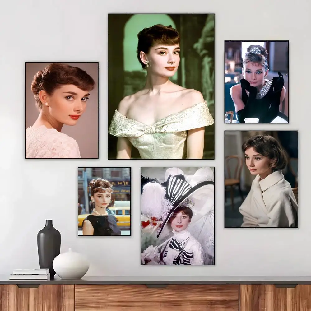 Audrey Hepburn Portrait Poster Moisture-proof Self-adhesive Decor Living Room Bedroom Party