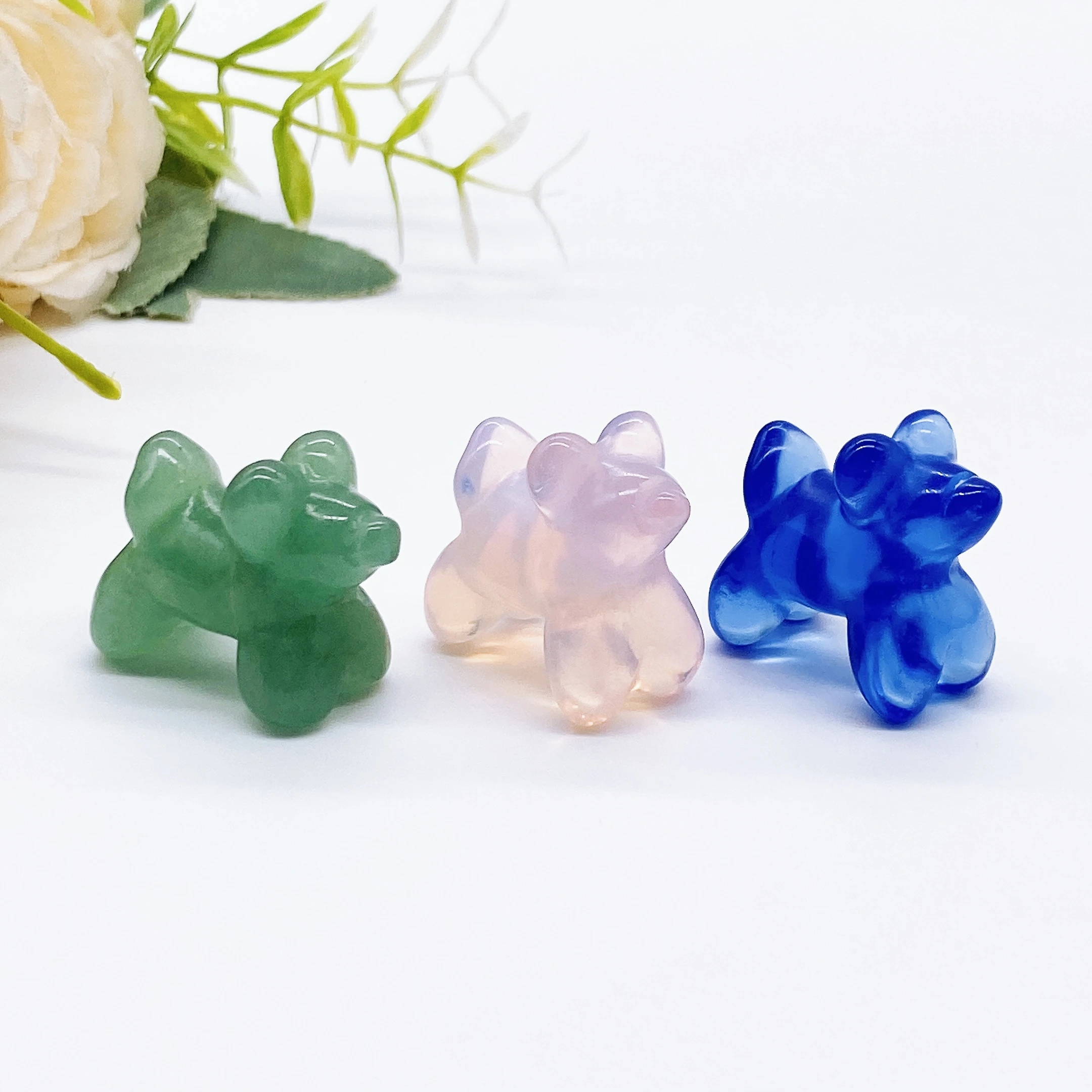 30mm Crystal Cute Cartoon Dog Poodles Natural Quartz Stone Animal Figurine Home Decor Office Gem Ornament Children Gift