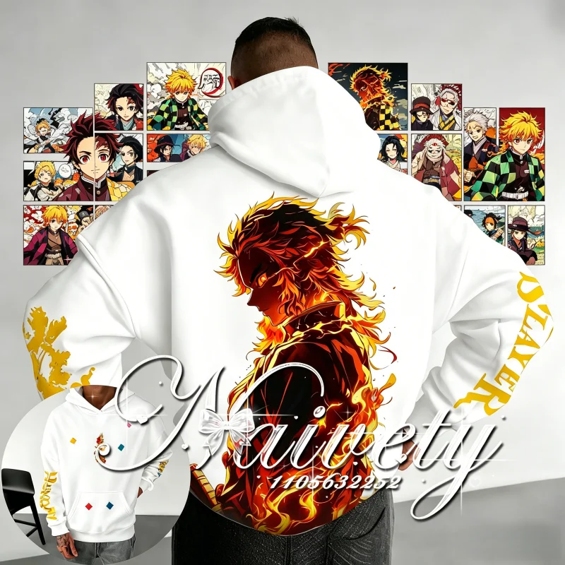 

2026 Demon Slayer Rengoku Kyojuro Cotton Hoodie Autumn Winter Casual Warm Streetwear Unisex Couple & Kids Sweatshirt Y2k