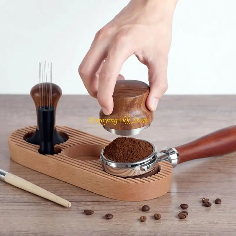 

Q1JB Wooden Coffee Tamper Station Bases Tamper Mat Stand for 51/53/58mm Portafilters