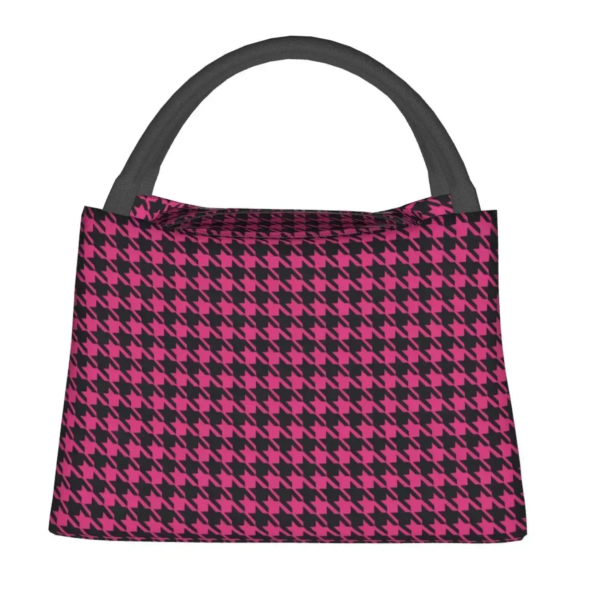 

Pink Houndstooth Plaid Lunch Bag Geometric Vintage Lunch Box Outdoor Picnic Portable Zipper Tote Food Bags Custom Cooler Bag