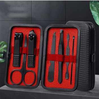 Zwart 7 Stks/set Manicure Nagelknipper Dode Huid Tang Nagels Scissor Tweezer Pedicure Mes Roestvrij Staal Manicure Tool Sets