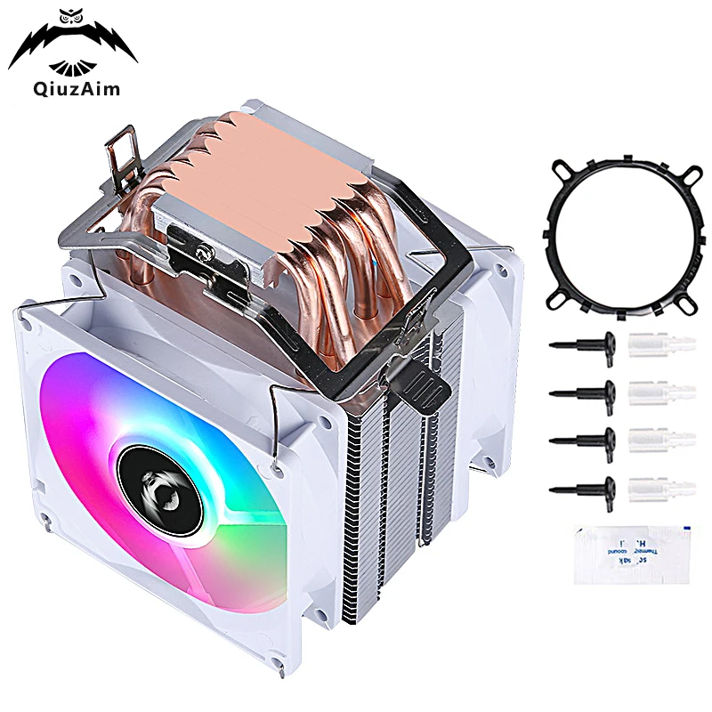 

QiuzAim Air-cooled Radiator Am4 CPU Cooling PWM Fan 90mm PC Processor 6 Heat Pipe Installing LGA775 115x 1200 1700 1366 AMD am5