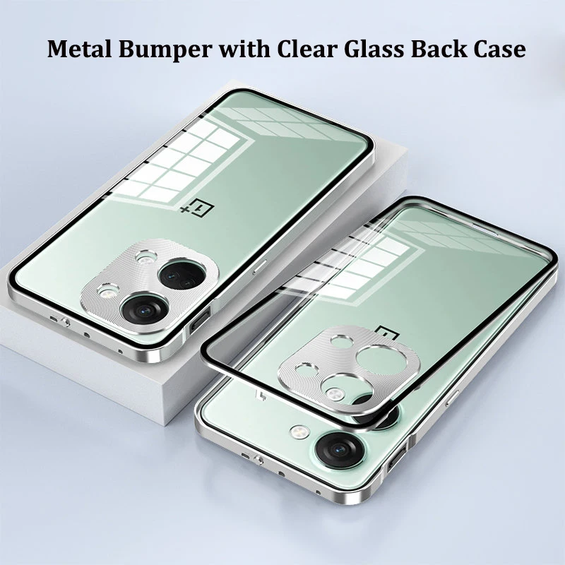 

Case For Oneplus Nord 3 5G CPH2491 Metal Bumper with Clear Tempered Glass Back Cover Hard Phone Case for Oneplus Nord 3 Nord3 5G