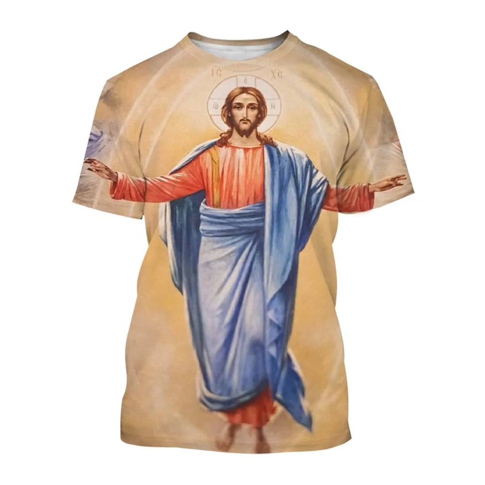 God! New Design Fashion God Jesus 3D Printing T-shirt Summer New Style Men About Jesus, Love Every Christian Casual Round Neck