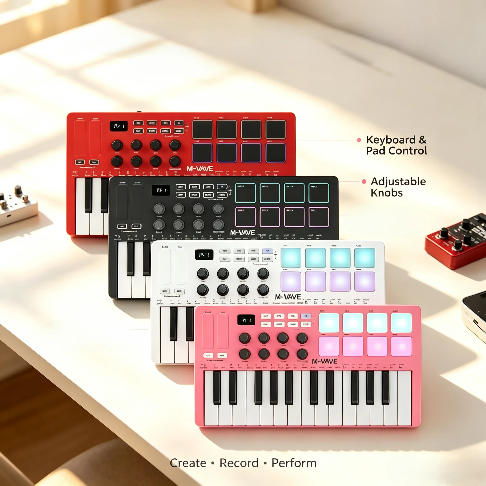 M-VAVE Portable Black and White 25-Key MIDI Keyboard, Pad, Music and Electronic Music Controller SMK25 (1st Generation) Keyboard, Music Composition, Bluetooth Smart Device, Effects Processor
