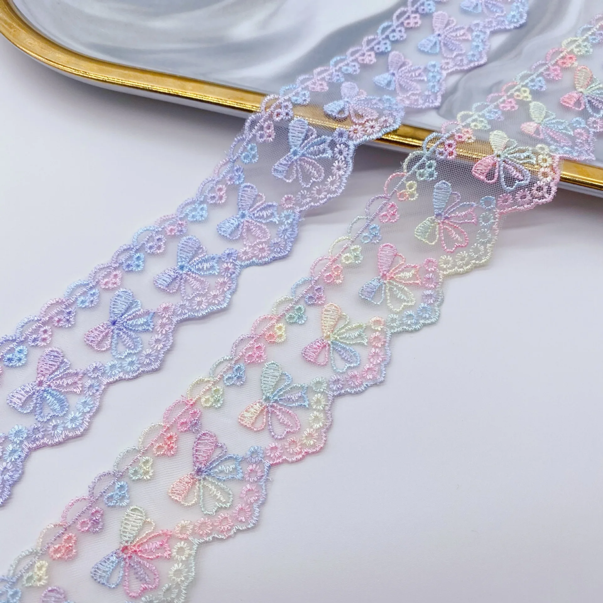 1 Yard Colorful Embroidery Lace Trim Double Sided Ribbon Bow Multicolor Sewing Accessories