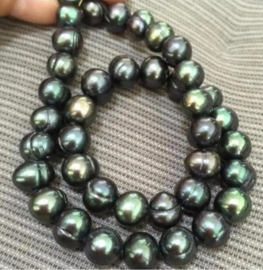 

Jewelry 18" Gorgeous AAA 9-10mm natural tahitian black green baroque pearl necklace