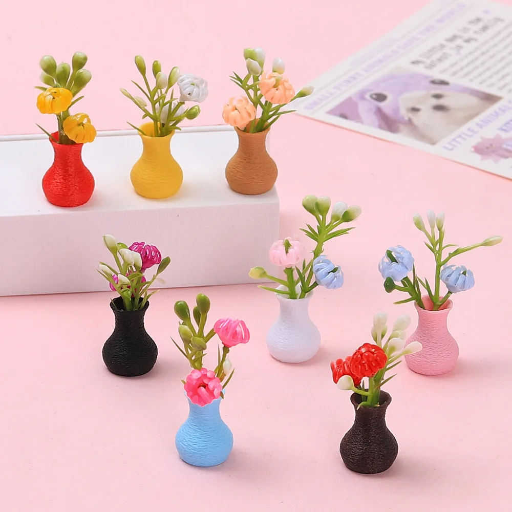 10/100Pcs Miniature 3D Mini Flower Bottle Resin Cabochon Scrapbooking DIY Dollhouse Accessories Simulation Crafts