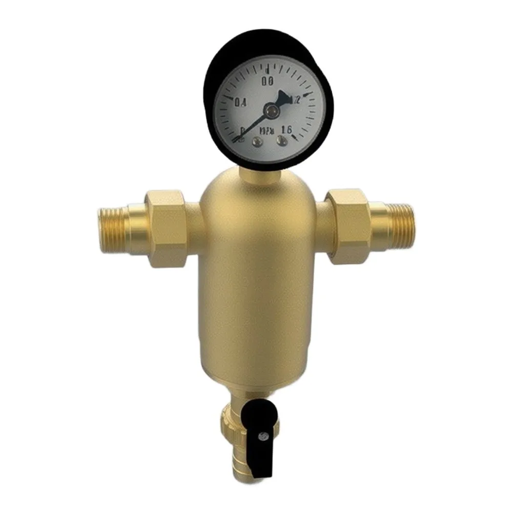 40 Reusable For Cyclone Sediment Water Filter Brass Gold DN15 DN20 DN25 With Pressure Gauge For Whole House Pre-filtration For